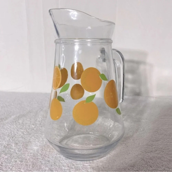 Vintage Kig Indonesia Oranges Print Glass Pitcher With  Handle - Picture 4 of 13